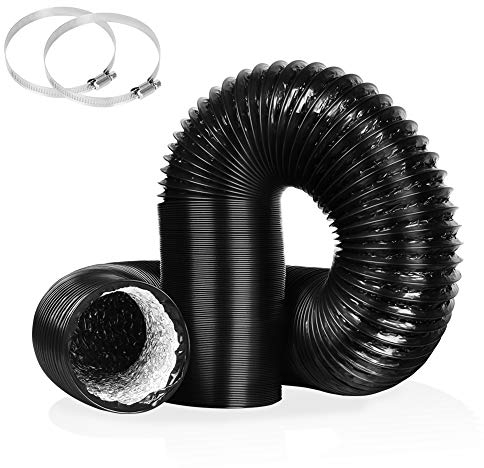 4 Inch 8M Tumble Dryer Vent Hose, Black Aluminum 100mm Ducting for HVAC Ventilation, Flexible Air Duct for Extractor Fan, Kitchen, Grow Tent, Green House, 2 Clamps Include…