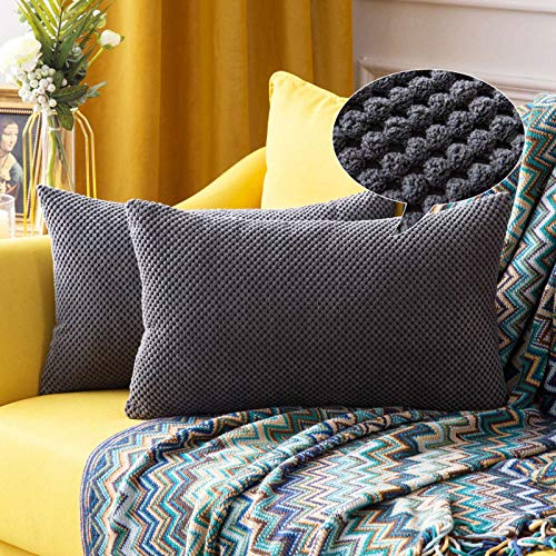 MIULEE Corduroy Cushion Cover Fabric Granule Throw Pillow Case Square Solid Home for Sofa Chair Couch Bedroom Decorative Pillowcases with Invisible Zipper 2 Pieces Dark Grey 30x50cm 12x20 Inch