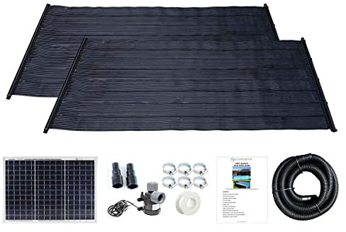 LOWENERGIE Total Solar Swimming Pool Heater Mat 20w Panel Pump Pool Hose Kit (2 MATS, 1.33 X 3M)