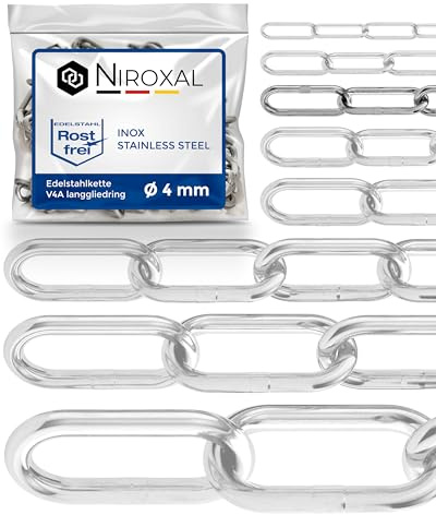 Rostfri Kedja A4 Långlänkad DIN 763 / DIN 5685 – 4 mm x 4m – 1 st – För tunga upphängningar och krävande användning
