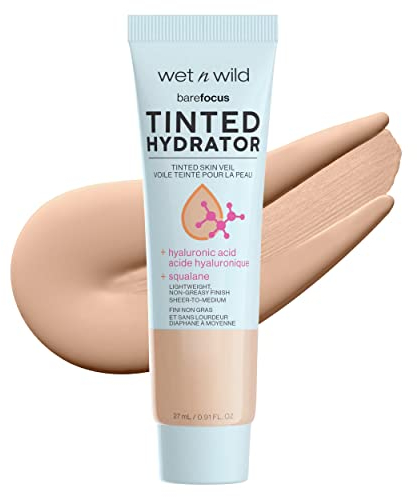 Wet n Wild, Bare Focus Tinted Hydrator, Getönte Gesichtscreme angereichert mit Hyaluronsäure und veganem Squalan für strahlende Haut, leichte bis mittlere Deckkraft, Semi-Mattes Finish, Helle Haut