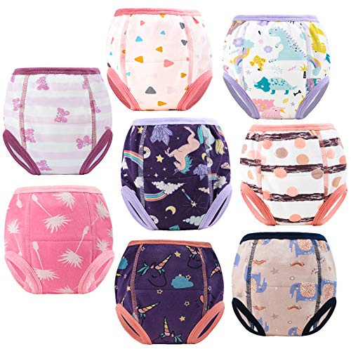 FLYISH DIRECT Culotte d Apprentissage Enfant Culotte Apprentissage propreté Fille Pantalons d'entraînement bébé, 3T, Licorne Violette, Lot de 8