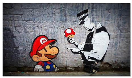 Giallobus - Cadre - Banksy - Super Mario - Verre acrylique - 100L x 60l cm - Tableaux modernes