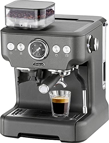 Trisa Barista Plus Siebträgermaschine mit Mahlwerk, 20 Bar Espressomaschine & Dualboiler, 2,7L Wassertank, Kaffeemaschine mit Milchaufschäumer & Manometer Anthrazit