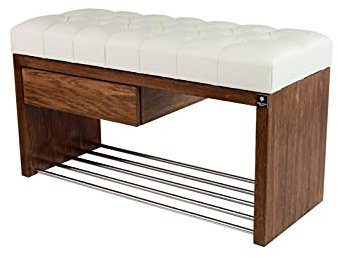 EMRA WOOD M-DEKO LPS-1 Sitzbank Schuhbank Chesterfield Gesteppt mit Schublade Bezug aus Kunstleder Weiß Gestell aus Holz Nach Maß (Höhe 55cm Tiefe 35cm, 70)