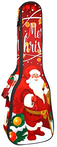 Konzert-Ukulelen-Rucksack, robuster Ukulele-Koffer mit Stauraum, Sopran-Konzert-Ukulele, 10 mm, gepolsterte Tasche, schwarze Schafe, Frohe Weihnachten, Weihnachtsmann und Schneemann