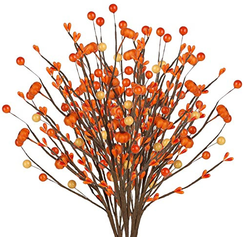 Coolpala 6pcs Artificial Berry Branches, Fall Thanksgiving Faux Berry Picks Autumn Floral Arrangement for Vase DIY Wedding Holiday Supplies