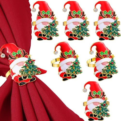 12 Pcs Merry Christmas Napkin Rings Gnome Napkin Holders Gold and Red Alloy Rhinestone Metal Xmas Letter Rings for Christmas Dinner Home Table Settings Kitchen Decorations (Gnome)