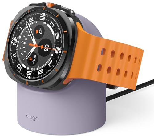 elago Ladestation für Samsung Galaxy Watch 8/8 Classic/7/Ultra/6/6 Classic/5/5 Pro [40/43/44/45/47mm] Ladegerät, Nachttischmodus, Kabelmanagement [Kabel Nicht im Lieferumfang Enthalten] (Lavendelgrau)