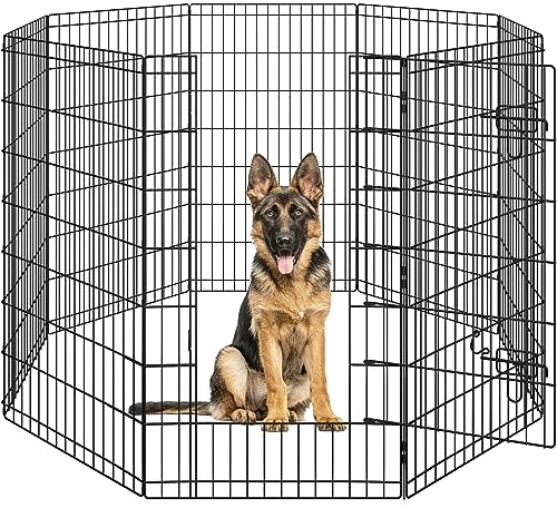 Yaheetech 8 Panel Metal Dog Playpen for Small Animals/Puppy/Cat/Rabbit Foldable Pet Exercise Pen/Fence/Enclosure Ideal for Indoor/Outdoor/Garden/Yard (107cm H, Black)