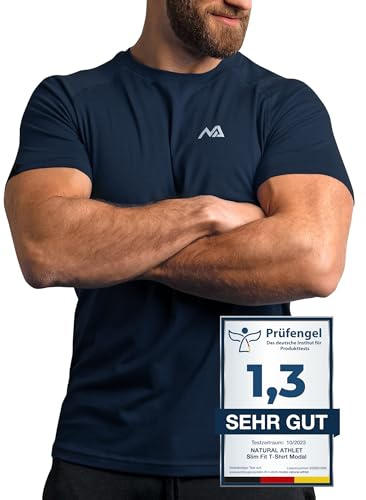Natural Athlet Slim-Fit Fitness Tshirt für Herren - Langes schnelltrocknendes Gym T-Shirt - Bodybuilding, Krafttaining und Sport