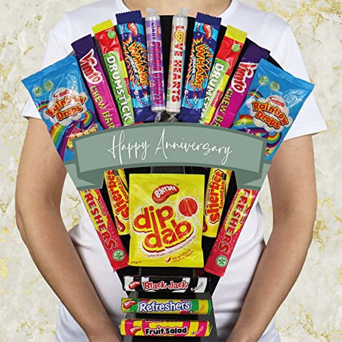 The Retro Sweets Bouquet With Dip Dab, Black Jack, Fruit Salad & More - Happy Anniversary