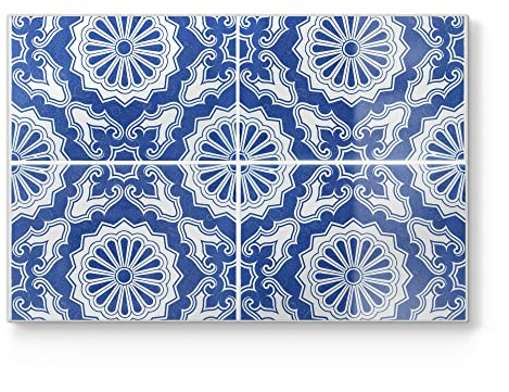 DEQORI Schneidebrett aus Glas | groß 30x20 cm | Motiv Glasierte Keramikfliesen | Design Schneideplatte für Küche | Frühstücksbrett antibakteriell & rutschfest | Glasplatte & Servierplatte