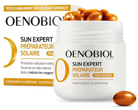 OENOBIOL SUN EXPERT Préparateur Solaire Peau Sensible - Protection cellulaire renforcée2 - Favorise un hâle intense et éclatant - Complément Alimentaire 30 capsules - Programme 1 mois