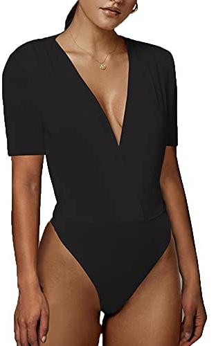 TTPSRY Body Donna Maniche Corte Scollo a V Profondo Bodysuit Elegante Contenitivo Modellante Bodysuit Outfit Estivi versatile per Tutti I Giorni