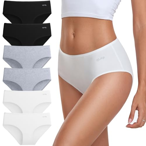 coskefy Unterhosen Damen Baumwolle Slips Unterwäsche Frauen Pantys 6er Pack | 100% Baumwoll Schritt, Basic Damen Slips Mehrpack, Atmungsaktive Unterwäsche, Weiche Hipster Panties, Etikettfrei Schlüpfer