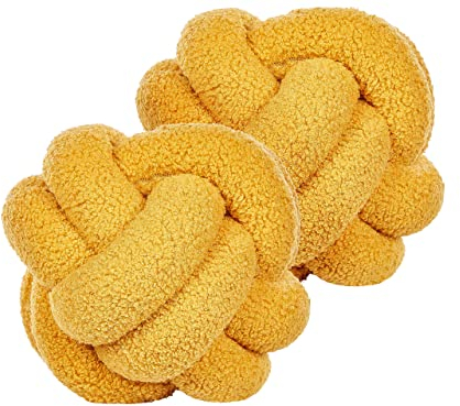 Beliani Set aus 2 modernen Boucle Deko Knoten Kissen Gelb 19 x 19 cm Malni