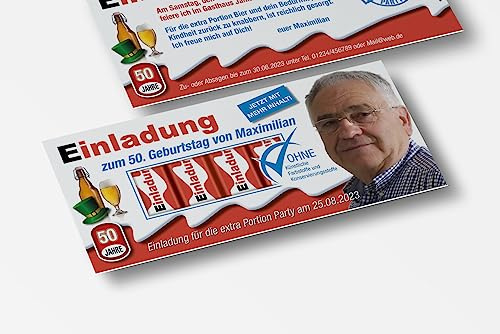 wirmachendeinekarte.de EINLADUNGSKARTEN zum GEBURTSTAG lustig | HOCHZEIT | KOMMUNION | Kindergeburtstag im Kinderschokoladen Look witzig (Mann, 10 Stück)