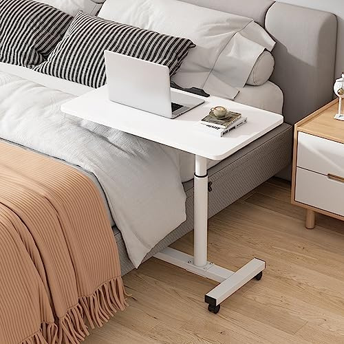 SOUNAY Beistelltisch Bett, C Form Beistelltisch Höhenverstellbar Mit Rollen aus Holz & Metall, Pflegetisch für Bett, Weiß Sofatisch Side Table für Couch, Wohnzimmer, Kleiner Sofa, 55x32cm