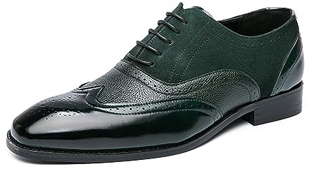 Brogue Wingtip Scarpe da Città con Lacci in Pelle Uomo Derby Oxford Vintage Punta a Punta Business Scarpe da Sposa,Verde,43 EU