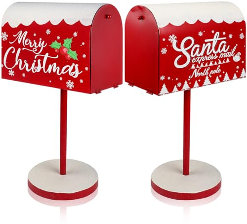 Soaoo 14 Inch Christmas Mailbox Letters to Santa Mailbox Red North Pole Post Vintage Decor Christmas Wish List Metal Letter Box for Festive Holiday Office Home Yard Decorations, 24 x 14 inch