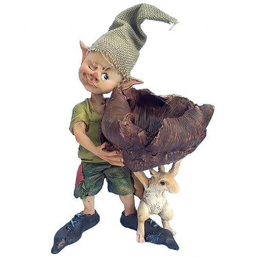 ThinkThings Feengarten-Dekoration, Elfenfigur, Pixie und Eichhörnchen, perfekte Terrassen- und Gartendekoration, 16,5 cm hoch, ideale Miniatur-Landschaft und Schreibtisch-Ornament