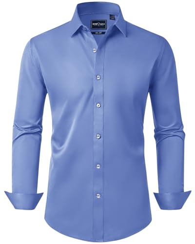 DEMEANOR Skjorta herr, långärmade affärsskjortor för män, slim fit, skjortor, herr, strykfria skjortor, fritidsskjorta, herr, blå, XXL