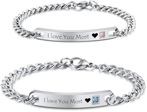 MeMeDIY Personalisierter Paar-Armbänder Anpassen Gravur Name/Datum für Männer Frauen Freundin Edelstahl Verstellbarer Panzerkette Liebesbeziehung Valentinsgeschenk