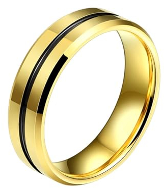 Aotiwe Herrenringe Gold, Ring Man Polierte Schwarze Nut 6mm Mens Rings Wolfram Größe 49 (15.6)