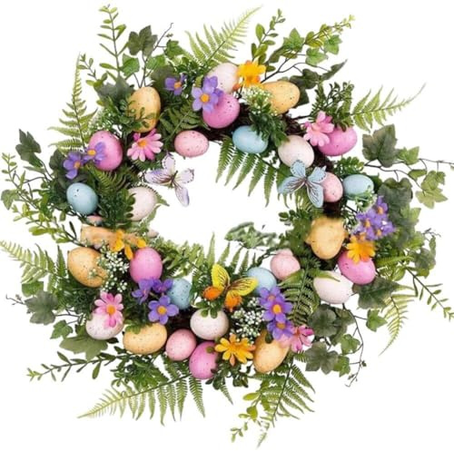 Couronne D'oeufs De Pâques Couronnes De Fleurs Artificielles pour Porte D'entrée Couronne De Fleurs Colorées avec Oeufs De Pâques pour Les Décorations De Printemps De Pâques