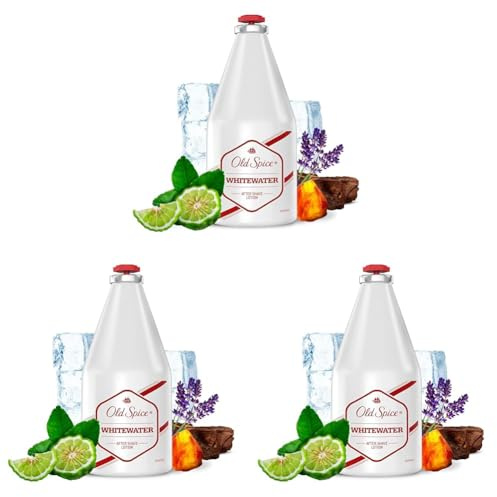 Old Spice Whitewater After Shave Lotion (100 ml), kühlendes Rasierwasser mit antiseptischer Wirkung (Packung mit 3)