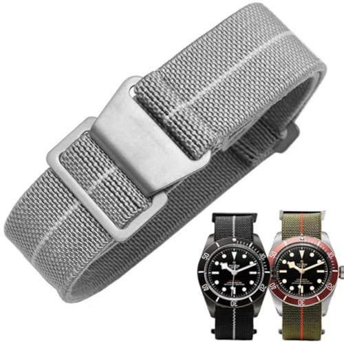 Nylon Elastisches Uhrenarmbänder,Militärisches,Parachute,Ersatz armband aus Stoff,mit Haken, Schnalle, Schwarz/Silber, für Herren und Damen, 10 Farben, 3 Größen 18/20/22 mm