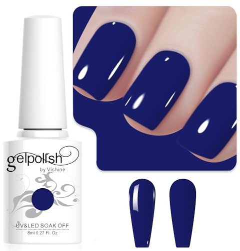 Vishine Navy Blue Gel Nail Polish, 8ml, High Gloss Soak Off U V Gel Nail Polish for French Nail Manicure Salon DIY L249