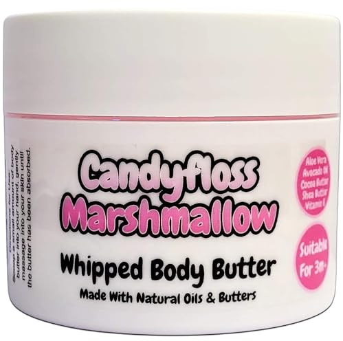 Candyfloss Marshmallow Whipped Body Butter - 150g - Natural Oils and Butters - Sweet Scent - Vegan Friendly - Puddle of Wax - Made in the UK