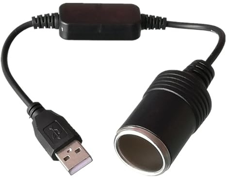 USB A Male to 12V Car Cigarette Lighter Socket Female Converter Cable (Max 8W) for Outdoor, Camping and Travel