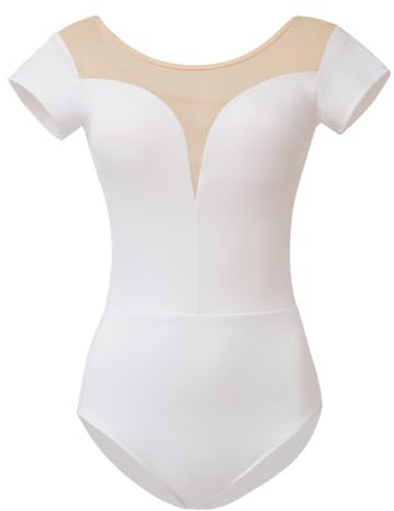 ROYAL SMEELA Dam balettdans trikåer kortärmad trikåer för vuxen dans trikåer med bröstkuddar damer baletttrikåer gymnastik trikåer kvinna svart kortärmad trikåer balett bodysuit, Vitt, M