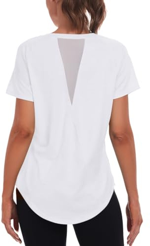 Jlowesun Camiseta Deportiva Mujer Suelta, Ligera, Transpirable, Funcional,Malla Trasera, Tops Deportivos para, Camiseta Casual, Cuello Redondo, Adecuadas para Fitness, Correr, Yoga Camisa