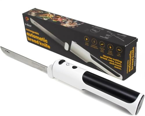 E-slicer Brotmesser mit motorisierten Klingen | Abnehmbare gezackte Klingen, kabellos & USB-C wiederaufladbar | Für Brot, Gemüse, Fleisch | Automatisches Schneiden | Sicherheitsfunktion