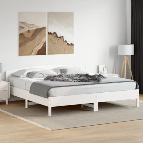 THOYTOUI Massivholzbett mit Kopfteil Weiß 180x200 cm Kiefer, Seniorenbett Tagesbett Doppelbett Bett Geeignet für Hotels Gästezimmer Studentenwohnheim Schlafzimmer