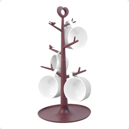 xyuayamz Porte Tasse Arbre, Porte-gobelet à Café, Support Tasse a Cafe, Organisateur Mug avec 4 Crochets, Rangement Tasses pour Comptoir de Cuisine, Comptoir, Café, Plastique, Rose
