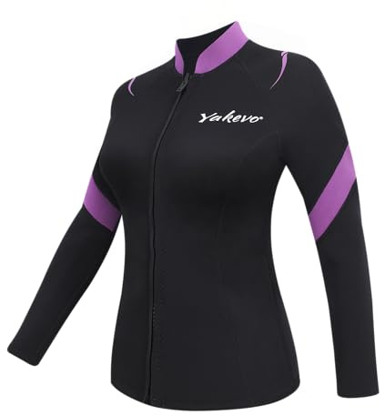 INTBOSS Womens Wetsuit Top 3mm,Neoprene Wetsuit Jacket Women Long Sleeve Wetsuit Top Women Front Zip Warm Wet Suit Jackets for Women Thermal Womens Wetsuit Shirt Swimming Kayaking Diving