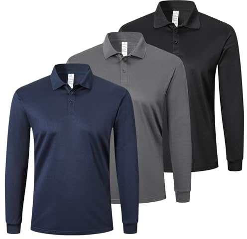 ZENGVEE Mens Polo Shirts Long Sleeve 3 Pack Quick Dry Breathable Lightweight Golf Polo T Shirts Casual Sports Gym Tennis Tops（P8520-BGN-L）