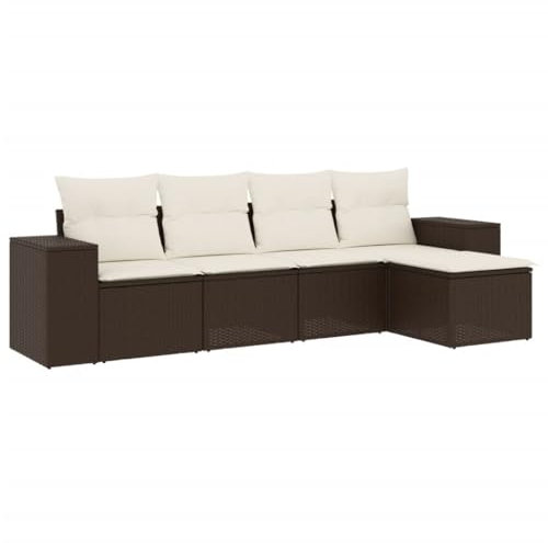vidaXL Garten Sofagarnitur mit Kissen 5-TLG., Gartenmöbel Gartengarnitur, Sitzgruppe Sitzgarnitur, Lounge Sofa Garnitur Terrasse, Braun Poly Rattan