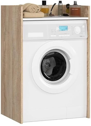 BDW Waschmaschinenschrank 97,5x64x50 cm, für Waschmaschine & Wäschetrockner, Badezimmerschrank Hoch, Badezimmer Möbel, Bad Schrank Badezimmerschrank (Eiche Sonoma/Weiss)