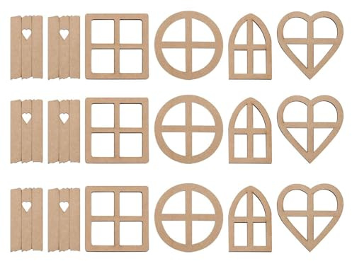 LSYYSL 3 Sets Of Dollhouse Doors And Windows, Miniature Scene Decoration, Wooden Doors And Windows, Dollhouse Decoration, Mini Window Decoration