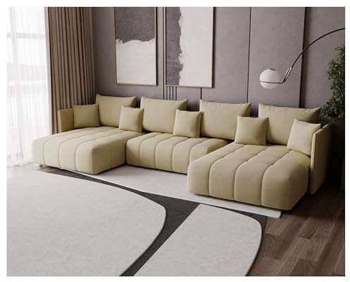 KP-Meble - U-Form Ecksofa mit Schlaffunktion – Großes Schlafsofa 346 × 188 cm – Sofa mit Bettkasten – T30-Schaumstoff – Automatik-Klappfunktion, leicht ausziehbar- 346x188x93cm - Monolith 04 (Beige)