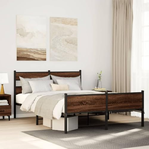 LAPOOH Metallbett ohne Matratze Braun Eichen-Optik 160x200 cm, Bett, Bed Frame, Familienbett, Bettrahmen, Bett Gestell, Bett Rahmengestell, Schlafzimmer Bett - 3308516