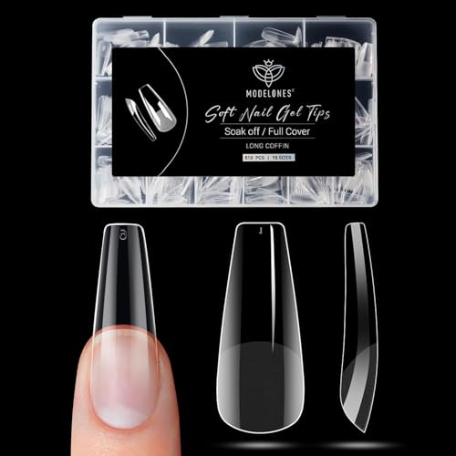 Modelones Nageltips 510 Stück- Full Cover Nail Tips Set,Gel Tips Set, Pre-Buff PMMA Harz Nagelspitzen, Künstliche Nägel Zum Aufkleben Nail Art DIY, Lang Coffin