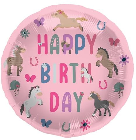 Folat 27510 Pferd Geburtstag Deko Rosa - Folienballon - Happy Horse - 45 cm - Pferdparty Dekoration