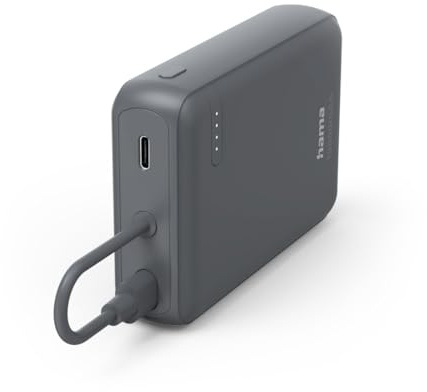 Hama Power Pack 10000mAh, mit festem USB C Kabel, 2X USB C, leicht, klein | externer Akku, anthrazit, zum mobilen Laden von Handy, Tablet, Bluetooth Box etc., tragbares Ladegerät, LED Anzeige